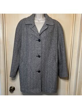 Herman Kay Vintage Women's Gray Chevron Wool Tweed Coat size 8